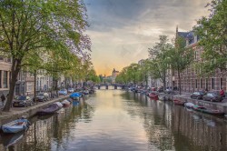 Romantic sunset in Amsterdam