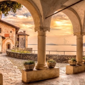 The small loggia of St Catherine church at sunset.